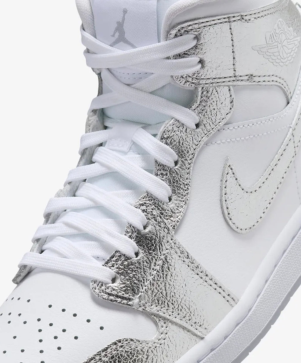 Nike Air Jordan 1 Mid SE – White / Metallic Silver / Wolf Grey